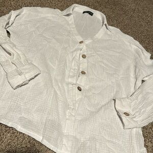 Simple Flavor 100% cotton classic white button-down shirt w/collared v-neck (XL)